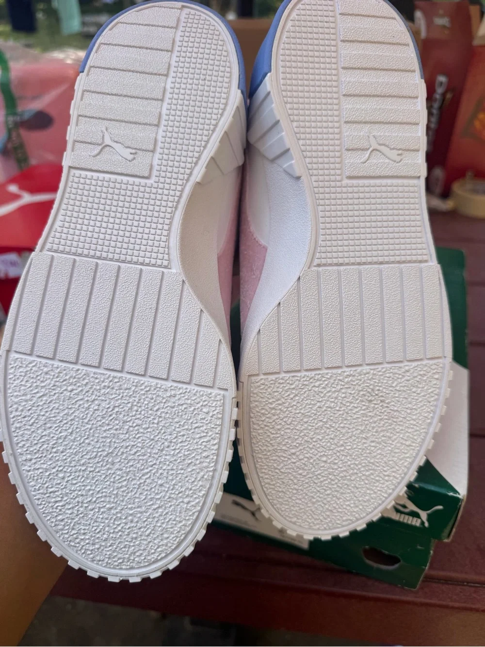 Puma Kids' White Sneakers with Pink and Light Blue Accents